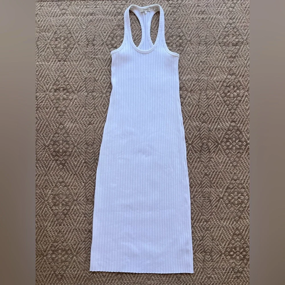 Vince Ribbed Racerback Midi Dress White Cotton Blend Womens XS